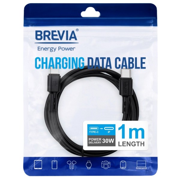 Фото - Кабель Brevia Type-C to Lightning 30W 1m, black, ZIP (51100BCLZ1)