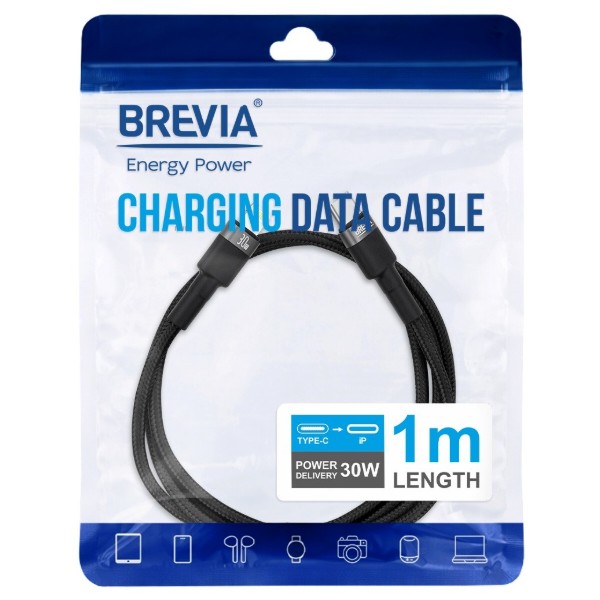 Фото - Кабель Brevia Type-C to Lightning 30W 1m, black, ZIP (53100BCLZ1)