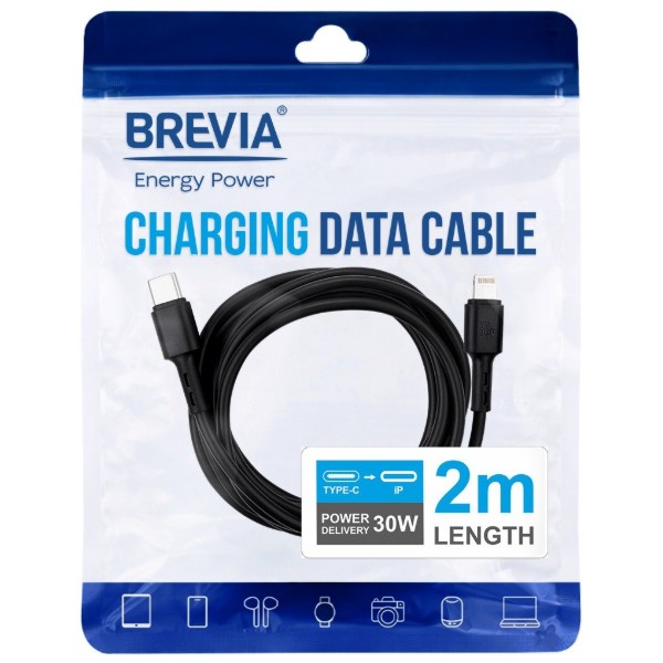 Фото - Кабель Brevia Type-C to Lightning 30W 2m, black, ZIP (51200BCLZ1)