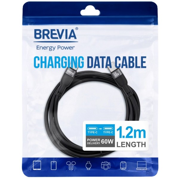 Фото - Кабель Brevia Type-C to Type-C 60W 1.2m, black, ZIP (52120BCCZ1)