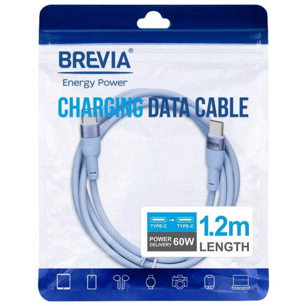 Фото - Кабель Brevia Type-C to Type-C 60W 1.2m, blue, ZIP (52120UCCZ1)