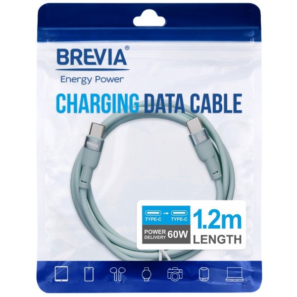 Фото - Кабель Brevia Type-C to Type-C 60W 1.2m, mint, ZIP (52120MCCZ1)