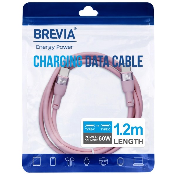 Фото - Кабель Brevia Type-C to Type-C 60W 1.2m, pink, ZIP (52120PCCZ1)