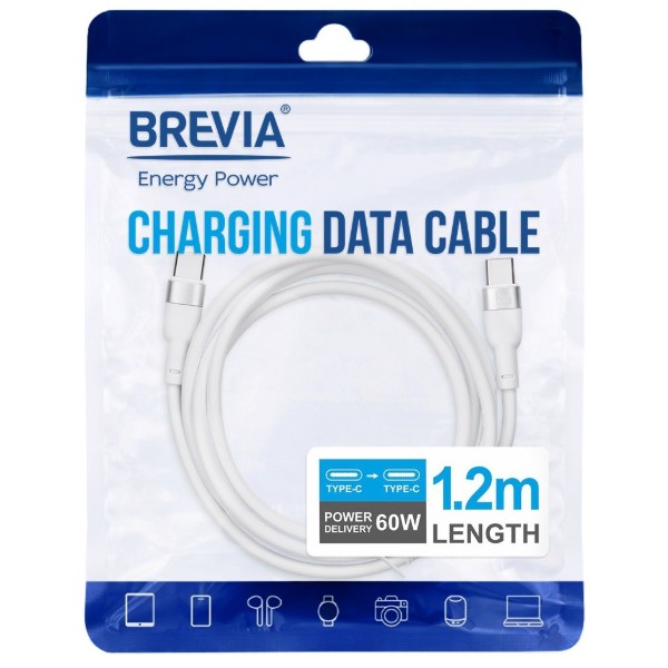 Фото - Кабель Brevia Type-C to Type-C 60W 1.2m, white, ZIP (52120WCCZ1)