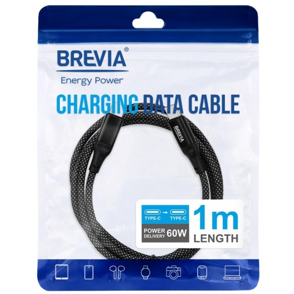Фото - Кабель Brevia Type-C to Type-C 60W 1m, black (56100BCCZ1)