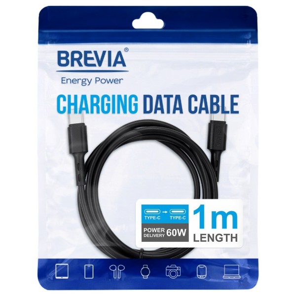 Фото - Кабель Brevia Type-C to Type-C 60W 1m, black, ZIP (51100BCCZ1)