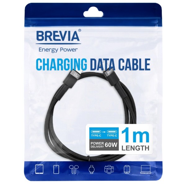 Фото - Кабель Brevia Type-C to Type-C 60W 1m, black, ZIP (53100BCCZ1)