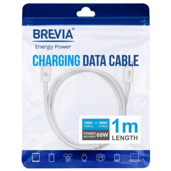 Фото - Кабель Brevia Type-C to Type-C 60W 1m, white (55100WCCZ1)