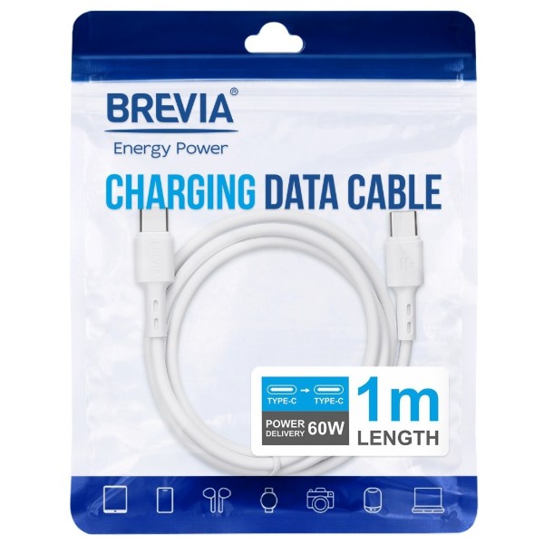 Фото - Кабель Brevia Type-C to Type-C 60W 1m, white, ZIP (51100WCCZ1)