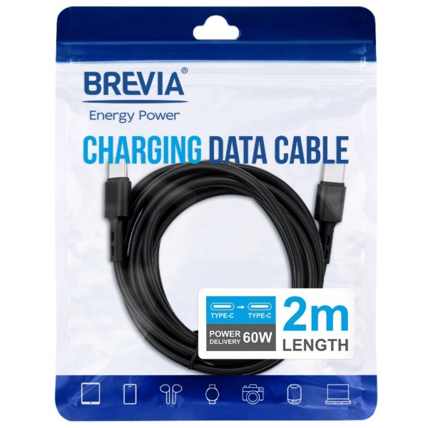 Фото - Кабель Brevia Type-C to Type-C 60W 2m, black, ZIP (51200BCCZ1)
