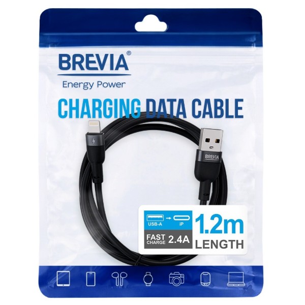 Фото - Кабель Brevia USB to Lightning 1.2m, black, ZIP (52120BULZ1)
