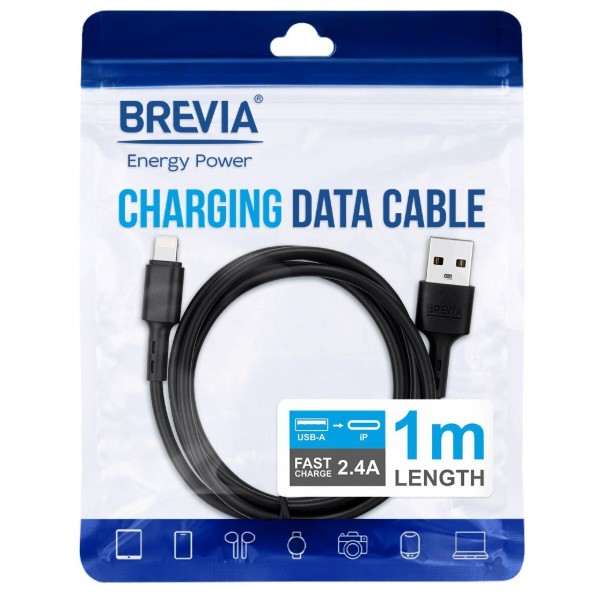 Фото - Кабель Brevia USB to Lightning 1m, black, ZIP (51100BULZ1)