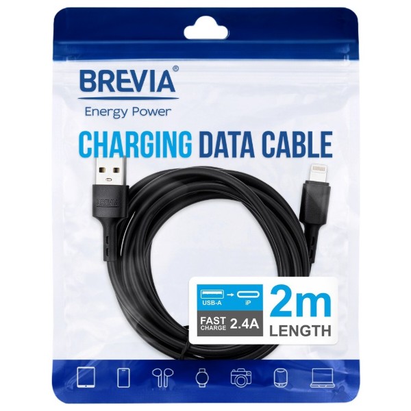 Фото - Кабель Brevia USB to Lightning 2m, black, ZIP (51200BULZ1)