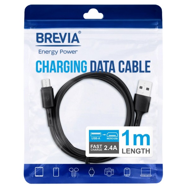 Фото - Кабель Brevia USB to Micro 1m, black, ZIP (51100BUMZ1)