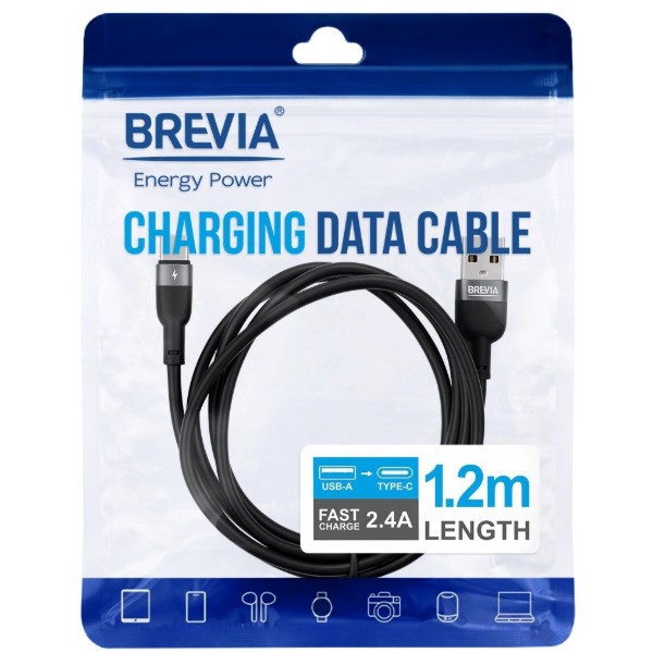 Фото - Кабель Brevia USB to Type-C 1.2m, black, ZIP (52120BUCZ1)