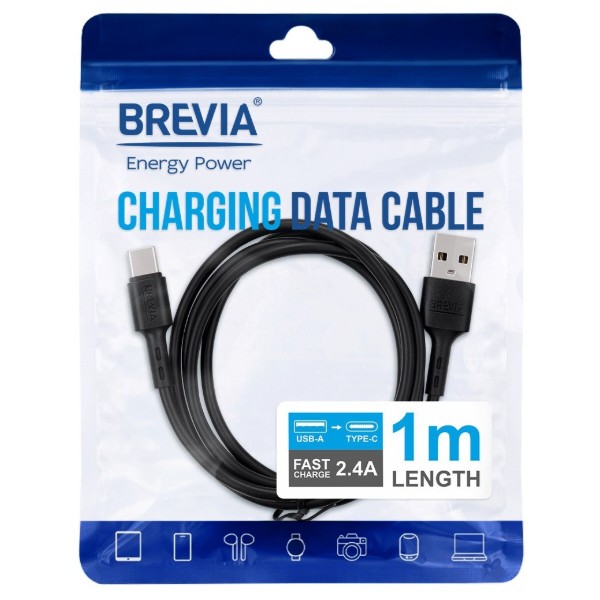 Фото - Кабель Brevia USB to Type-C 1m, black, ZIP (51100BUCZ1)