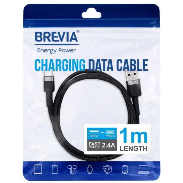 Фото - Кабель Brevia USB to Type-C 1m, black, ZIP (53100BUCZ1)