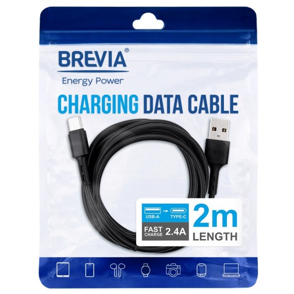 Фото - Кабель Brevia USB to Type-C 2m, black, ZIP (51200BUCZ1)