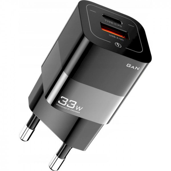 Фото - Мережевий зарядний пристрій Essager Square Brick 33W Gallium Nitride Travel Charger A+C  EU Black (ECTCA-FZB01)