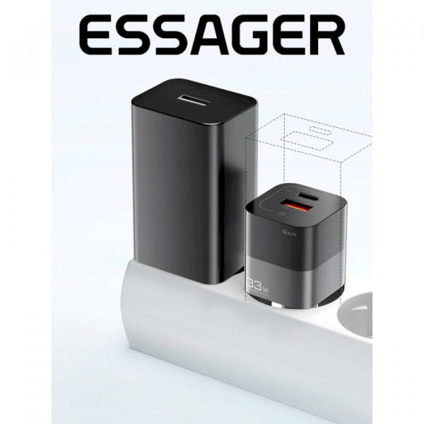 Фото - Мережевий зарядний пристрій Essager Square Brick 33W Gallium Nitride Travel Charger A+C  EU Black (ECTCA-FZB01)