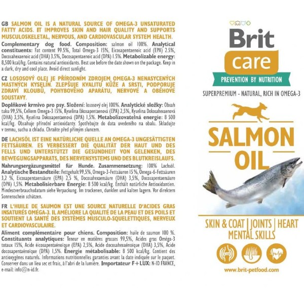 Фото - Лососевое масло для собак Brit Care лосося для блеска шерсти и здоровья кожи 500 мл (8594031442851)