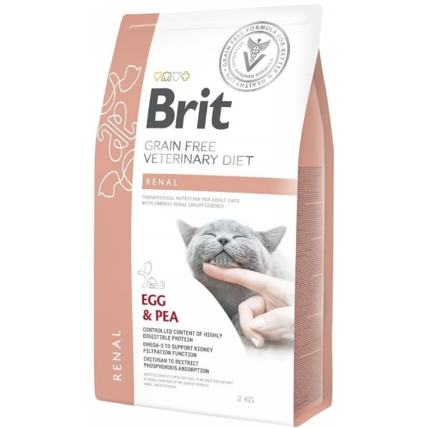 Фото - Сухий корм Brit VetDiets GF для дорослих кішок при хронічній нирковій недостатності з горохом та яйцями 2 кг (8595602528325)