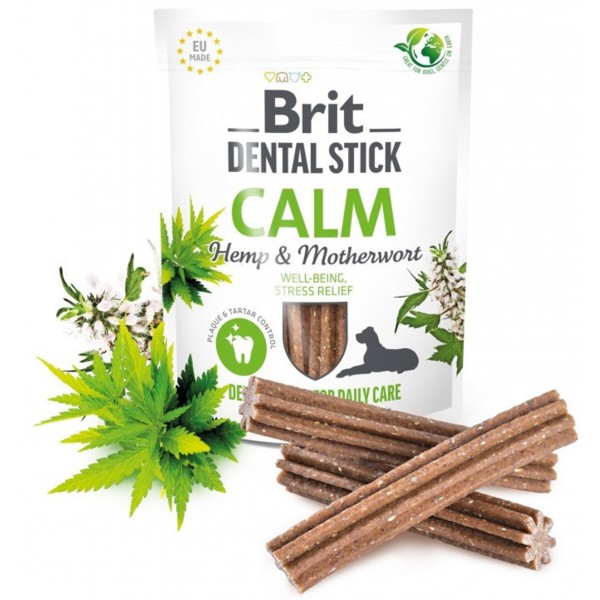 Фото - Ласощі для собак Brit Care Dental Stick Calm для дорослих з коноплею та пустирником заспокійливі 7 шт. 251 г (8595602564385)