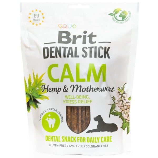 Фото - Ласощі для собак Brit Care Dental Stick Calm для дорослих з коноплею та пустирником заспокійливі 7 шт. 251 г (8595602564385)