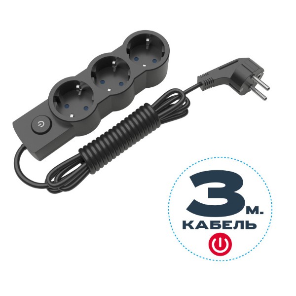 Фото - Удлинитель 220В Electrum 3 р 3 м с выключателем Black (C-ES-1545)