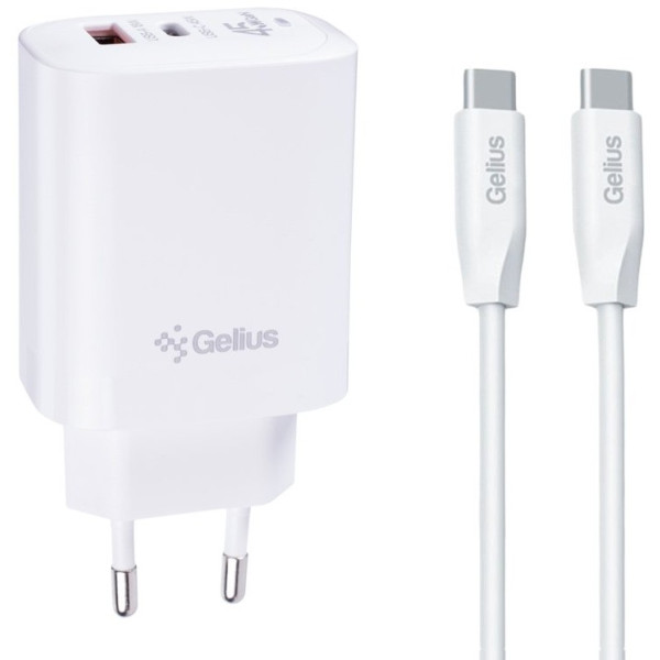 Фото - Мережевий зарядний пристрій Gelius Stratus GP-HC068 45W (1Type-C + 1USB-A) +One Type-C to Type-C White (00000102183)