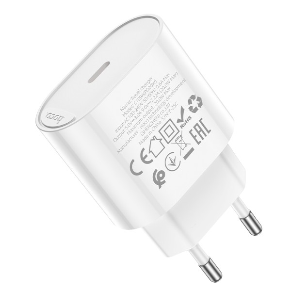 Фото - Мережевий зарядний пристрій HOCO C109A (PD20W) Fighter single port PD20W charger White (6942007656658)