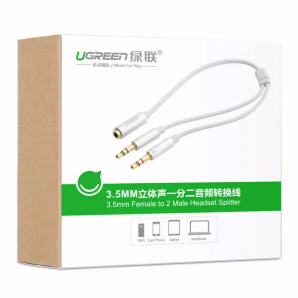 Фото - Кабель 3.5 мм - 3.5 мм UGREEN AUX 3.5мм TRRS - TRSx2 M/M Aluminum Case AV140 White (10790)