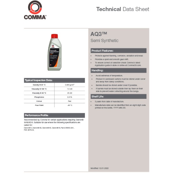 Фото - Масло для авто COMMA AQ3 AUTO TRANS FLUID 1л (AQ31L)