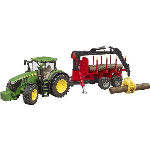 Фото - Наземна будівельна техніка BRUDER Трактор John Deere з причіпом та маніпулятором (40724)
