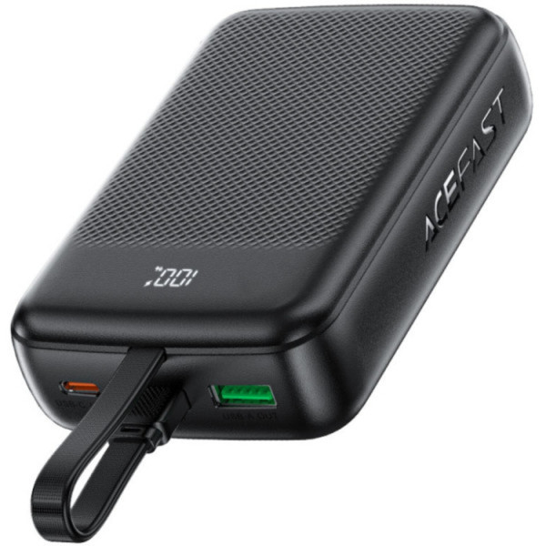 Фото - Батарея мобільна AceFast 20000mAh 22.5W PD QC3.0 USB-A+USB-C cable M14 Black (6974316283966)