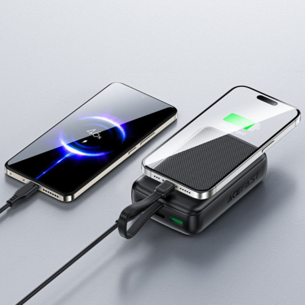Фото - Батарея мобільна AceFast 20000mAh 22.5W PD QC3.0 USB-A+USB-C cable M14 Black (6974316283966)