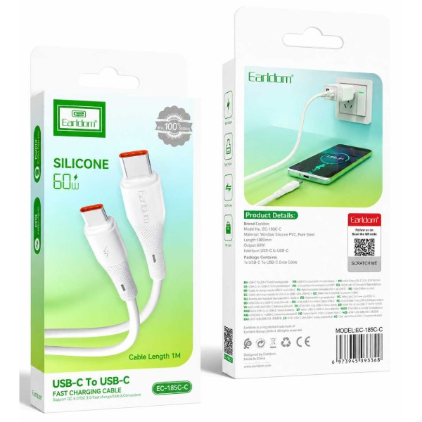 Фото - Кабель Earldom EC-185 (C-C) 60W Silicone Type-C to Type-C White (USB-000688)