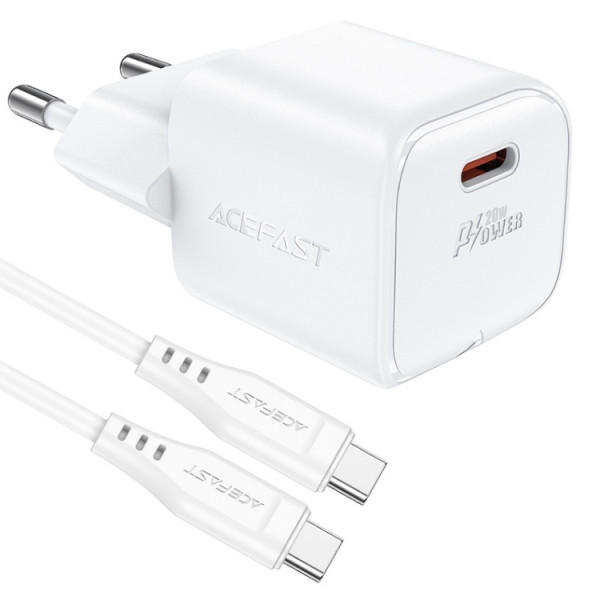 Фото - Мережевий зарядний пристрій AceFast USB-C 20W Gan A73 mini + USB-C cable Fast Charger White (6974316282655)