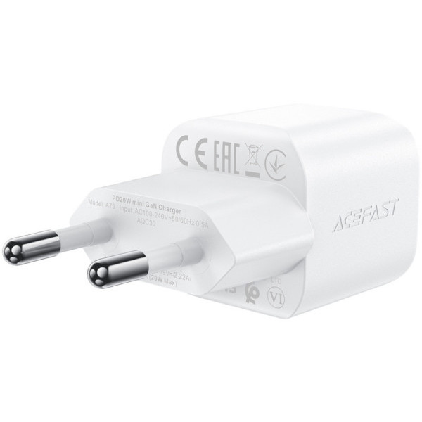 Фото - Мережевий зарядний пристрій AceFast USB-C 20W Gan A73 mini + USB-C cable Fast Charger White (6974316282655)