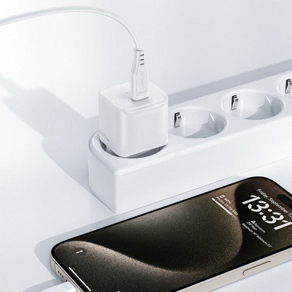 Фото - Мережевий зарядний пристрій AceFast USB-C 20W Gan A73 mini + USB-C cable Fast Charger White (6974316282655)