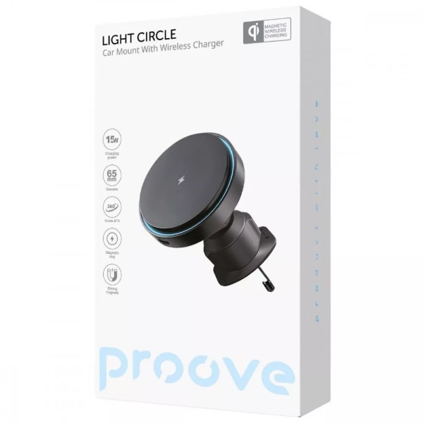 Фото - Автодержатель с беспроводной зарядкой Proove Light Circle 15W