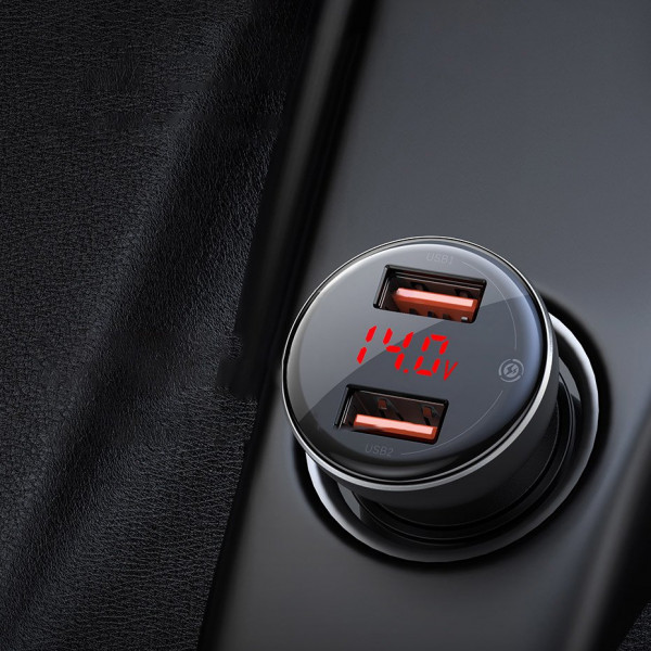 Фото - Автомобільний зарядний пристрій Baseus Digital Display Dual SCP QC U+U 45W Gray (CCBX-B0G)