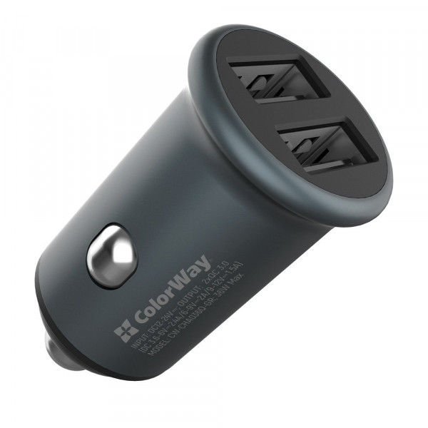 Фото - Автомобільний зарядний пристрій Colorway 2xUSB Quick Charge 3.0 36W Gray (CW-CHA036Q-GR)