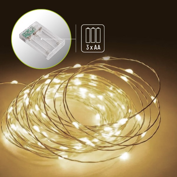Фото - Гірлянда лінійна Colorway LED 100 10м теплий колір 3AA Battery (CW-G-100L10NB)