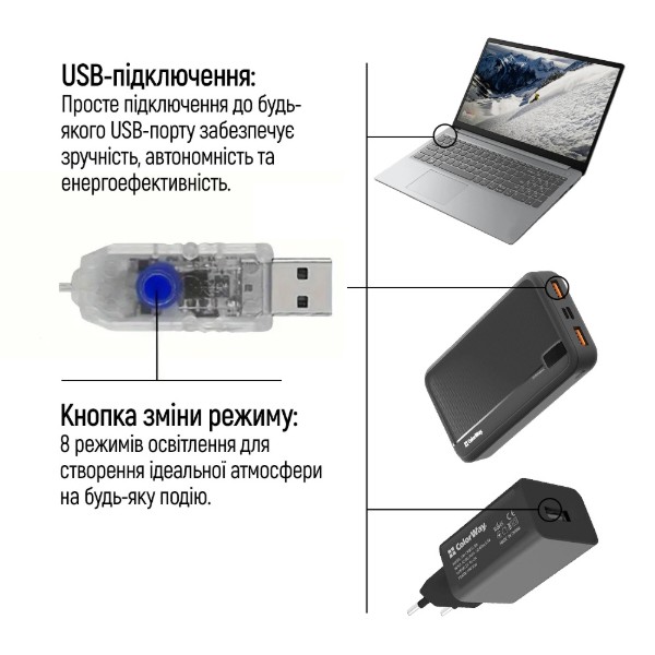 Фото - Гирлянда каскад Colorway LED 98 7x1.5м разноцветная USB (CW-G-98L71CUMC)