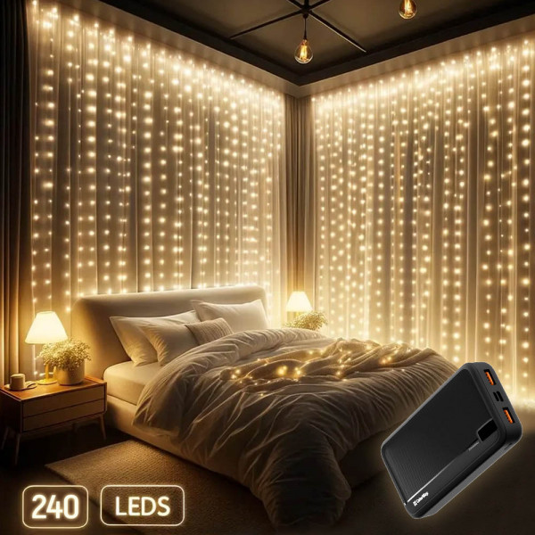 Фото - Гирлянда-штора Colorway 3x2м 240LED теплый цвет USB (CW-GW-240L32U)