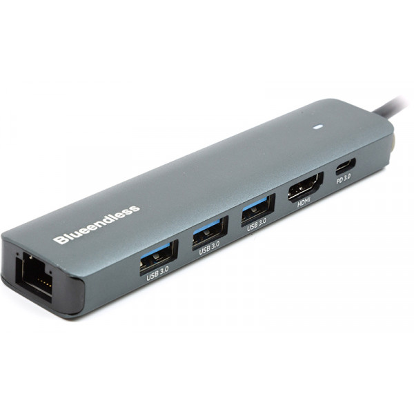 Фото - Хаб USB PowerPlant Blueendless USB Type-C - HDMI, LAN, 3xUSB 3.0 Type-A, USB Type-C PD100W (CA913909)