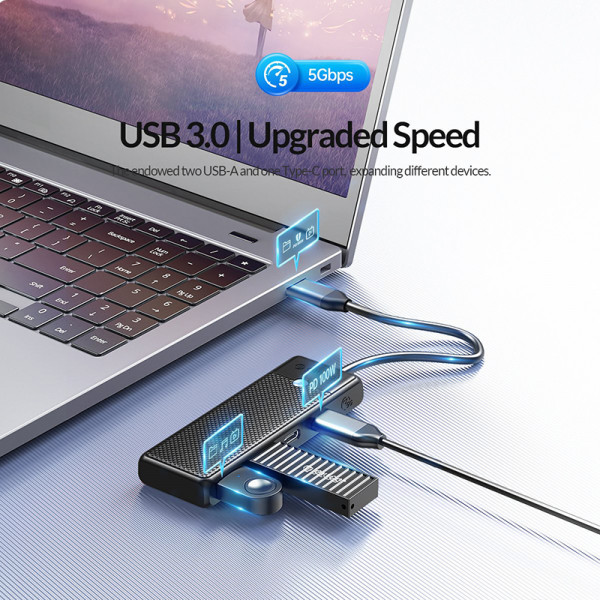 Фото - Хаб USB Orico PAPW Series 4-Port USB3.0 (PAPW2AC-C3-015-BK-EP)