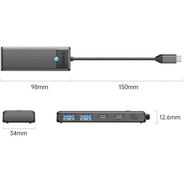 Фото - Хаб USB Orico PAPW Series 4-Port USB3.0 (PAPW2AC-C3-015-BK-EP)