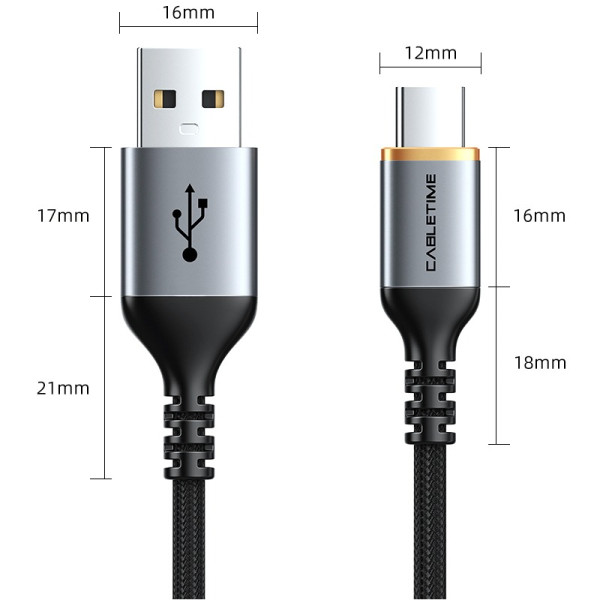 Фото - Кабель синхронізації даних Cabletime USB 2.0 AM - Type-C, 1.5m (CA30J)